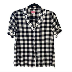 kate spade gingham black white plaid button down blouse top shirt